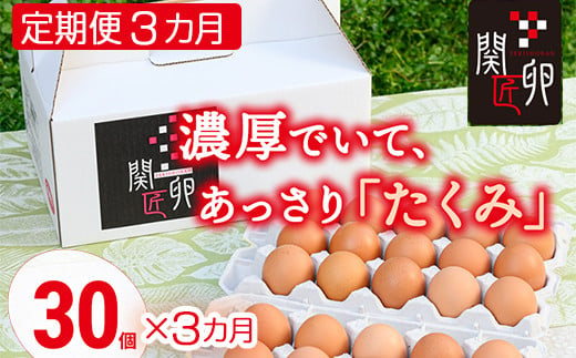 【定期便3か月】関匠卵 たくみ 30個×3か月｜卵 30個 赤玉 玉子 たまご 生卵 鶏卵 産みたて 新鮮 濃厚 健康 TKG たまごかけごはん ご飯のお供 国産 ギフト 贈答 贈り物 お中元 お歳暮 プレゼント 茨城県 古河市 農家直送 _CP08 ※北海道・沖縄・離島への配送不可