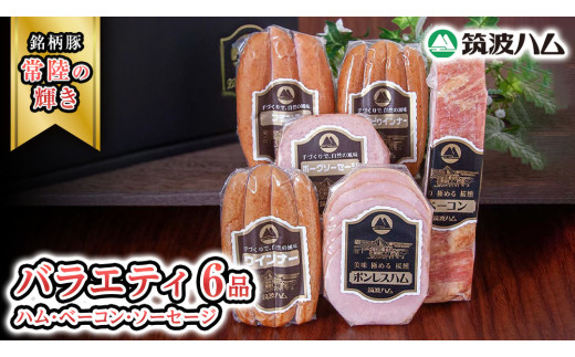 筑波ハム バラエティ 6品 ( ハム ベーコン ソーセージ )  『常陸の輝き』 茨城県産 ブランド豚 銘柄豚 ( 茨城県共通返礼品 ) ボンレスハム フランク ウィンナー 豚 ポーク ステーキ 肉 お肉 [EN001sa]	