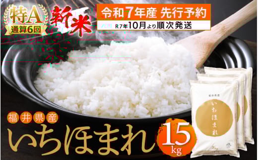 【新米・先行予約】令和7年産 お米 いちほまれ 15kg 特A通算6回！福井県産【米 コメ kome 15キロ 精米 白米】【令和7年10月より順次発送予定】 [e27-c004_10]