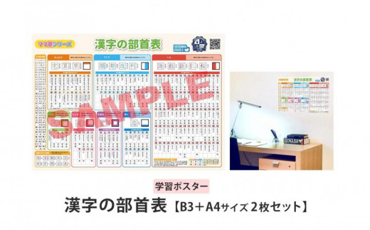 学習ポスター 部首 漢字の部首表【B3＋A4 2枚セット】お風呂にも貼れる 1809633 - 愛知県名古屋市