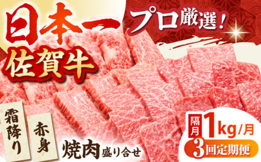 [全3回定期便][隔月発送]佐賀牛 焼肉セット 1.0kg ( 霜降り・赤身 各500g ) [田中畜産牛肉店] 