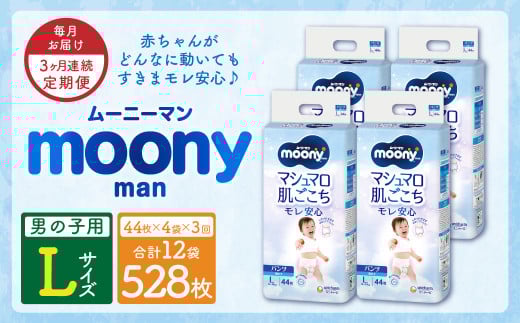 【3ヶ月連続定期便】ムーニーマン 男の子用 Lサイズ 44枚×4袋 新技術 赤ちゃん パンツ 