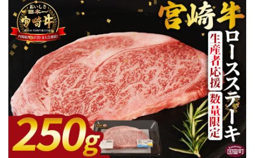 生産者応援 期間限定 数量限定 ＜宮崎牛ロースステーキ 1枚＞入金確認後、2025年2月に発送【 国産 黒毛和牛 牛肉 牛 精肉 ロース ロース肉 ステーキ 4等級以上 ブランド牛 赤身 贈答品 ギフト 贈り物 化粧箱 グルメ ミヤチク 宮崎県 国富町 】