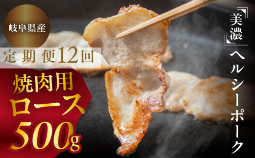 【定期便12回】豚肉 ロース 焼肉 500g 美濃ヘルシーポーク | 豚肉 肉 ぶた ブタ やきにく 焼き肉 冷凍 トキノ屋食品