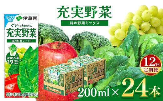 【定期便12回】紙充実野菜緑の野菜ミックス２００ｍｌ×２４本伊藤園   | 野菜 緑野菜 ジュース ドリンク 飲料 健康 食品 長期常温可能 1ケース 長野県 松本市 ふるさと納税 1466343 - 長野県松本市