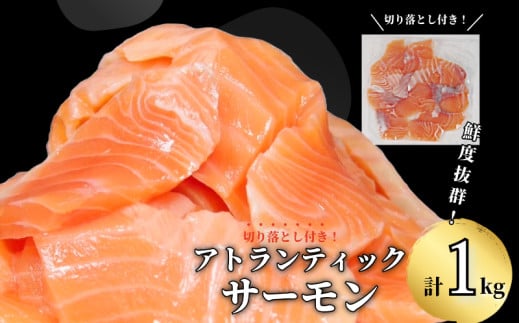 アトランティックサーモン 計1kg（切り落とし付き） 冷凍  鮭 刺し身 魚 人気 海鮮 生食用 刺身 お刺身 魚介類 魚介  海鮮丼 寿司 丼  カルパッチョ 海鮮サラダ ムニエル ホイル焼き【北海道･東北･沖縄･離島への配送不可】 1840396 - 徳島県小松島市