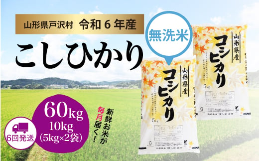 【令和6年産米】コシヒカリ ［無洗米］ 60kg 定期便（10kg×6回お届け）＜配送時期指定可＞ 1837690 - 山形県戸沢村