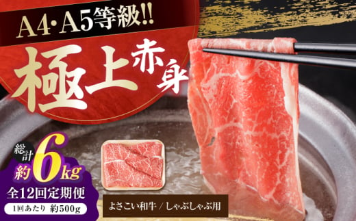 【12回定期便】高知県産 よさこい和牛 上赤身 しゃぶしゃぶ用 約500g 総計約6kg 牛肉 すきやき 国産 肉 A4 A5 薄切り スライス 【(有)山重食肉】 [ATAP122] 1838652 - 高知県高知市