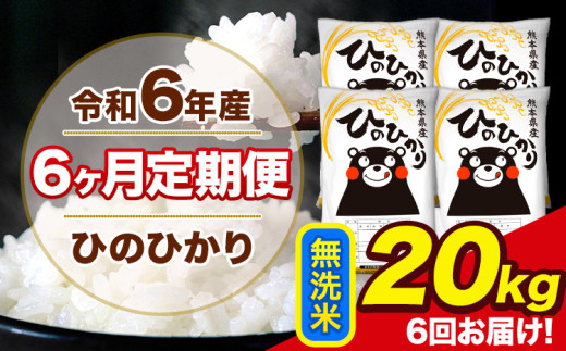 令和6年産 【6ヶ月定期便】 ひのひかり 無洗米 20kg 5kg×4袋 計6回お届け 熊本県産 こめ コメ 無洗米 精米 荒尾市 ひの 米 定期 《お申込み月の翌月から出荷開始》 1569987 - 熊本県荒尾市