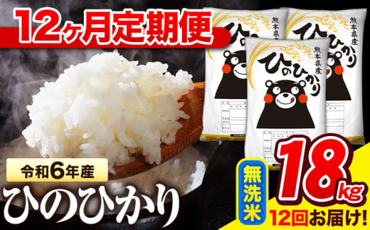 令和6年産 無洗米 【12ヶ月定期便】 ひのひかり 18kg《お申し込み月の翌月から出荷開始》 熊本県産 無洗米 精米 氷川町 ひの 送料無料 ヒノヒカリ コメ 便利 ブランド米 お米 おこめ 熊本