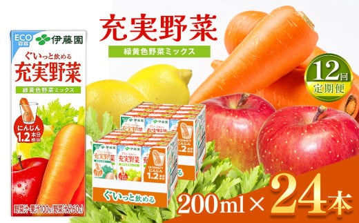 【定期便12回】紙充実野菜緑黄野菜ミックス２００ｍｌ×２４本伊藤園   | 野菜 ジュース ドリンク 飲料 健康 食品 長期常温可能 1ケース 長野県 松本市 ふるさと納税 1466347 - 長野県松本市