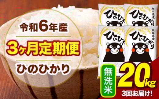 令和6年産 【3ヶ月定期便】 無洗米 米 ひのひかり 20kg《お申し込み月の翌月から出荷開始》熊本県 大津町 国産 熊本県産 無洗米 送料無料 ヒノヒカリ こめ お米 1582736 - 熊本県大津町