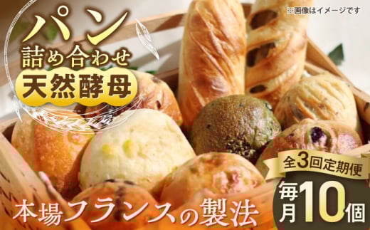 【3回定期便】天然酵母パン　人気のパンおまかせ10個入り詰め合せ　パン　天然酵母　手作り 【ザクロ】 [AKFP005] 1838680 - 神奈川県横須賀市