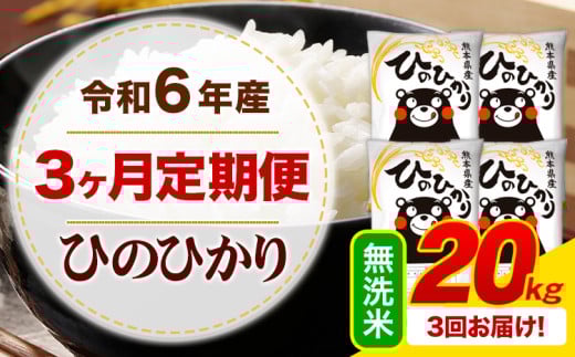 【3ヶ月定期便】令和6年産 無洗米 ひのひかり 定期便 20kg《お申込み月の翌月から出荷開始》令和6年産 熊本県産 ふるさと納税 精米 ひの 米 こめ ふるさとのうぜい ヒノヒカリ コメ お米