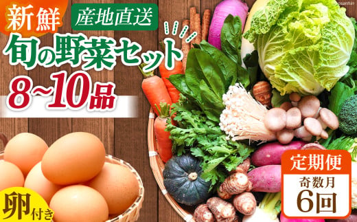 【6回奇数月コース】雲仙のめぐみ 旬の野菜セット (S)【卵6個付き】8～10品目セット [長崎県農産品流通 長崎県 雲仙市 item1574] 野菜 定期 野菜セット フルーツ 果物 くだもの 卵 たまご