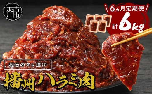 【チョイス限定】播州で愛される秘伝の焼肉タレ漬け牛肉 播州ハラミ肉 1kg(200g×5パック)【6ヶ月定期便】《 肉 食品 焼肉 やわらか ハラミ 焼肉セット バーベキュー BBQセット 定期便 》【2409A00430】