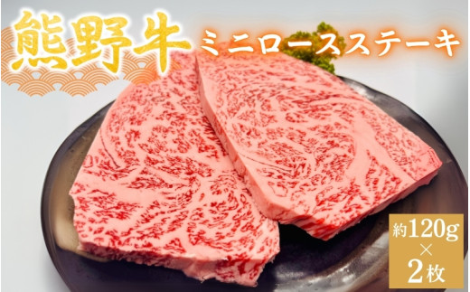 ＜熊野牛＞ミニロースステーキ　約120g×2枚 / 和歌山 田辺市 本宮 肉 牛肉 熊野牛 和牛 ロース ステーキ 豪華 冷凍 ギフト 贈答【hcy012】 1839281 - 和歌山県田辺市