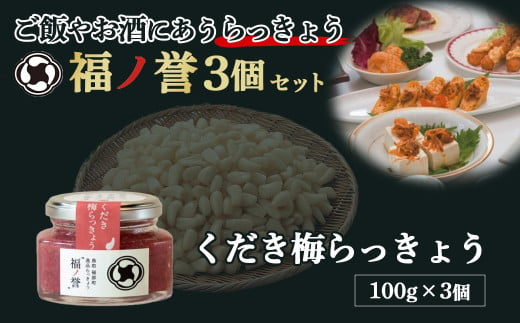 福ノ誉 くだき梅（3個セット） ごはんのお供 ご飯のお供 瓶詰め らっきょう 梅 セット 鳥取県 倉吉市