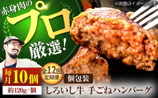 【牧場直送】【12回定期便】佐賀県産しろいし牛 ボリュームたっぷり手ごねハンバーグ 120g×10個【有限会社佐賀セントラル牧場】 [IAH059] 273535 - 佐賀県白石町