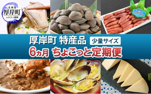 厚岸町 特産品 少量サイズ 6ヵ月 ちょこっと 定期便 【牡蠣 かき むき身 あさり アサリ たらこ タラコ 切子 カレー チーズ  ゴーダチーズ 魚貝類 海の幸 乳製品 レトルト】 [№5863-1231]