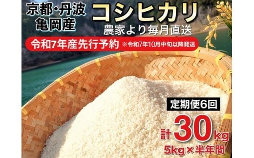 【令和7年産先行予約】米 定期便 5kg×6回 30kg コシヒカリ 佐伯の里の源流米 希少 農家直送 令和7年産 新米 白米 5キロ 6回 低農薬米 減農薬米 京都丹波産 こしひかり 生活応援※北海道・沖縄・離島の配送不可 ※2025年10月中旬以降発送予定