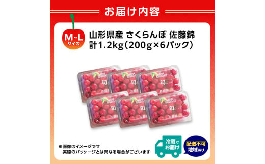 山形県大江町のふるさと納税 ≪先行予約≫さくらんぼ 佐藤錦 1.2kg (200g×6) M～Lサイズ【2025年6月中旬頃～発送予定】【山形県産さくらんぼ】 【001-088】