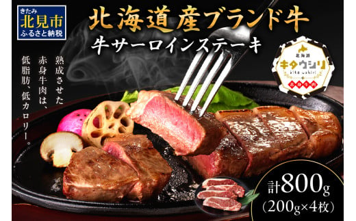 キタウシリ 牛サーロインステーキ 200g×4枚 ( 牛肉 サーロインステーキ 肉 ステーキ 赤身肉 ニク にく 北海道 国産牛 北見市 ブランド牛 赤身 ヘルシー 数量限定 )【173-0002】