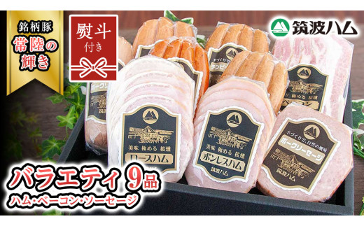 【贈答用（熨斗対応可）】 筑波ハム バラエティ 9品 ( ハム ベーコン ソーセージ ) 『常陸の輝き』 茨城県産 ブランド豚 銘柄豚 ( 茨城県共通返礼品 ) ロースハム ボンレスハム フランク ウィンナー チョリソー 豚 ポーク ステーキ 肉 お肉 [EN012sa]