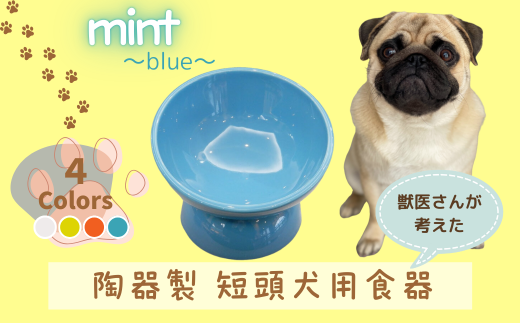 【ペット用品】陶器製 短頭犬用食器　ミント（ブルー） ／CHOB3_536151 奈良県 奈良市 なら 10-094 1894497 - 奈良県奈良市