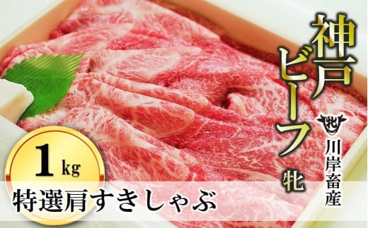 【神戸牛 牝】特選肩すき焼き・しゃぶしゃぶ用:１ｋｇ 川岸畜産 (58-6)