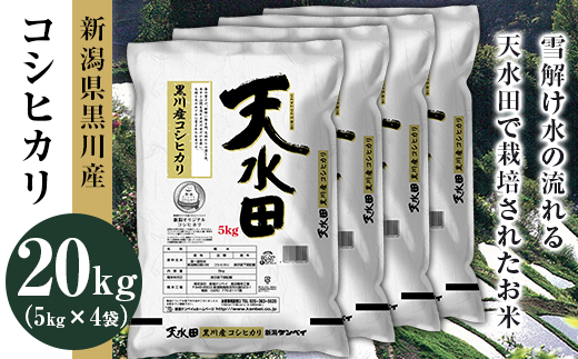 27-201D新潟県黒川産コシヒカリ20kg（5kg×4袋）【天水田】