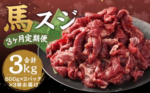 【3ヶ月定期便】 馬スジ 1kg（500g×2）×3回 合計3kg 馬肉 馬スジ お肉 定期 1421347 - 熊本県水上村