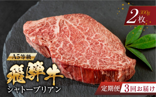 【定期便】  [A5等級] 飛騨牛 シャトーブリアンステーキ 2枚 3回お届け定期便  | 3ヶ月 牛肉 肉 和牛 国産牛 牛肉 肉 ステーキ ヒレ ヒレステーキ 冷凍 岐阜 日時指定 本巣市 トキノ屋 食品