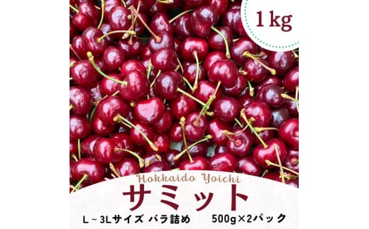 【先行予約2025年7月より発送】＜北海道余市産＞さくらんぼ「サミット」（L～3Lサイズバラ詰め）500g×2パック 1931785 - 北海道余市町