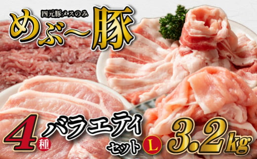 【年末限定受付！】めぶ～豚バラエティ4種セット 計3.2kg（豚肉 豚 豚バラ とんかつ用 切り落とし こま切れ ミンチ 小分け）