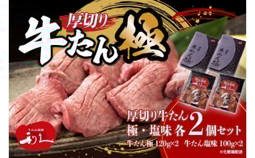 牛たん 炭焼 利久 牛たん(極・塩味) 各2個セット 牛たん極120g×2 牛たん塩味100g×2 計4箱 牛タン 焼肉 牛肉 塩味 牛タン塩 牛たん塩 味付き 精肉 冷凍 BBQ アウトドア バーベキュー 小分け 厚切り 贈答用[№5704-0917] 1919907 - 宮城県岩沼市