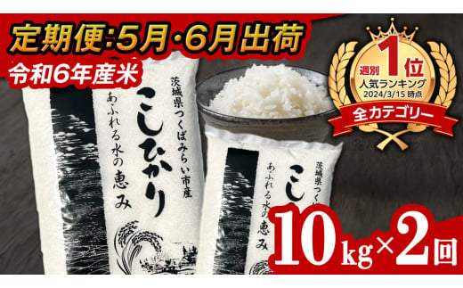 【 定期便（5月・6月発送） / 数量限定 】新米 茨城県産 コシヒカリ 精米 10kg (5kg×2袋）×2回 令和6年産 こしひかり 米 コメ こめ 単一米 限定 茨城県産 国産 美味しい お米 おこめ おコメ