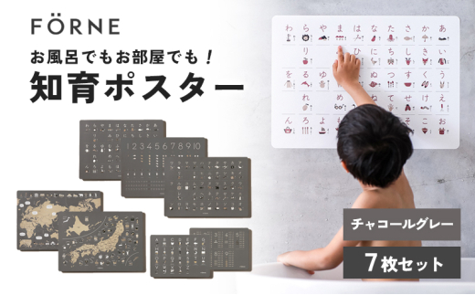 知育ポスター7枚セット(チャコールグレー)(数字・あいうえお(ひらがな表)・カタカナ・日本地図・世界地図・ABC(アルファベット表)・掛け算)【幼稚園 小学生 オシャレ 学習用 防水加工 知育 情操教育 おしゃれ 子供 シンプル ギフト お祝い 入園 入学】 [№5310-0208]