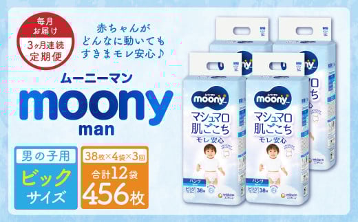 [3ヶ月連続定期便]ムーニーマン 男の子用 ビッグサイズ 38枚×4袋 新技術 赤ちゃん パンツ