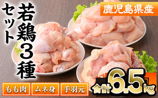 鹿児島県産若鶏3種セット(合計6.5kg) 若鶏 切身 冷凍【株式会社羽根】 A573 1894558 - 鹿児島県曽於市