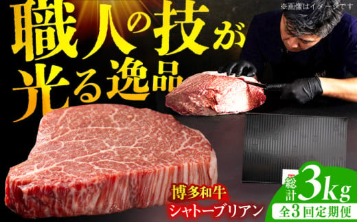 【全3回定期便】博多和牛 ヒレ シャトーブリアン 200g×5枚 牛肉 にく ステーキ お歳暮 お中元 贈答用 シャトーブリアン ヒレ ヒレステーキ 赤身 父の日 母の日 敬老の日 広川町 / 久田精肉店株式会社 [AFBV030] 1528509 - 福岡県広川町