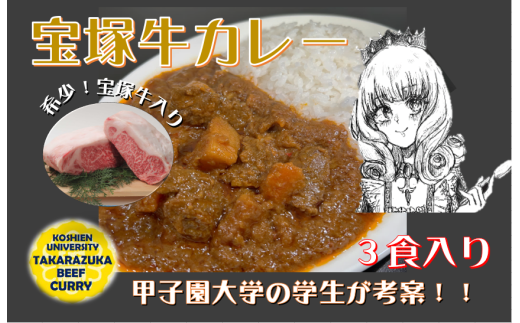 【甲子園大学・学生考案】ごろっと、たっぷり。希少なブランド牛使用「宝塚牛カレー」（3食セット）