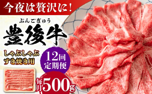 【全12回定期便】おおいた豊後牛 しゃぶしゃぶすき焼き用（肩ロース・肩バラ・モモ）500g 日田市 / 株式会社MEAT PLUS　 牛 和牛 [AREI067] 1921246 - 大分県日田市