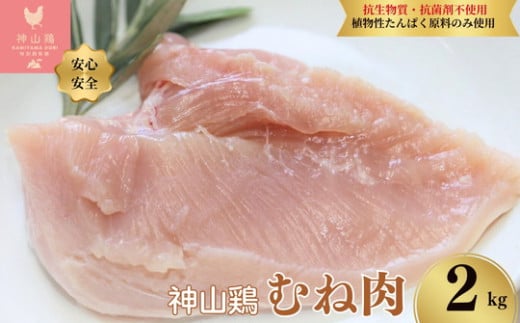 016-004　特別飼育鶏「神山鶏」ムネ肉2kg ｜ 抗生物質・抗菌剤不使用、植物性たんぱく原料のみ使用) ※離島への配送不可 1920158 - 徳島県石井町