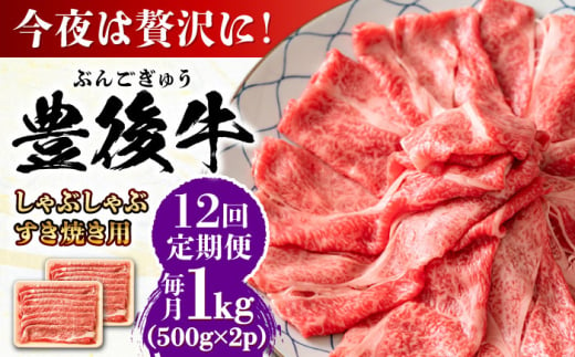 【全12回定期便】おおいた豊後牛 しゃぶしゃぶすき焼き用（肩ロース・肩バラ・モモ）1kg(500g×2) 日田市 / 株式会社MEAT PLUS　 牛 和牛 [AREI076] 1921255 - 大分県日田市