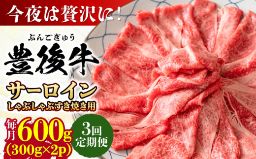 【全3回定期便】【厳選部位】おおいた豊後牛 サーロイン しゃぶしゃぶすき焼き用 600g(300g×2P) 日田市 / 株式会社MEAT PLUS　牛 うし 黒毛和牛 和牛 豊後牛 [AREI086] 1921265 - 大分県日田市