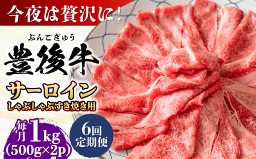 【全6回定期便】【厳選部位】おおいた豊後牛 サーロイン しゃぶしゃぶすき焼き用 1kg (500g×2P)日田市 / 株式会社MEAT PLUS　牛 うし 黒毛和牛 和牛 豊後牛 [AREI090] 1921269 - 大分県日田市