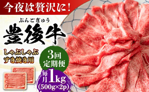 【全3回定期便】おおいた豊後牛 しゃぶしゃぶすき焼き用（肩ロース・肩バラ・モモ）1kg(500g×2) 日田市 / 株式会社MEAT PLUS　 牛 和牛 [AREI074] 1921253 - 大分県日田市