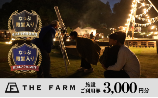 BBQやキャンプなども楽しめる複合施設 THE FARM利用券　3,000円分【1273195】