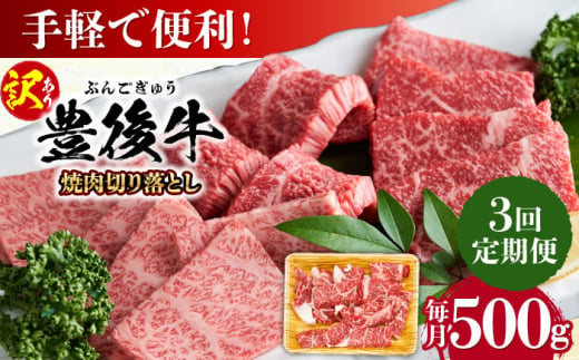 【全3回定期便】【訳あり】おおいた豊後牛 焼肉 切り落とし 500g 日田市 / 株式会社MEAT PLUS　牛 うし 黒毛和牛 和牛 豊後牛 [AREI131] 1921310 - 大分県日田市